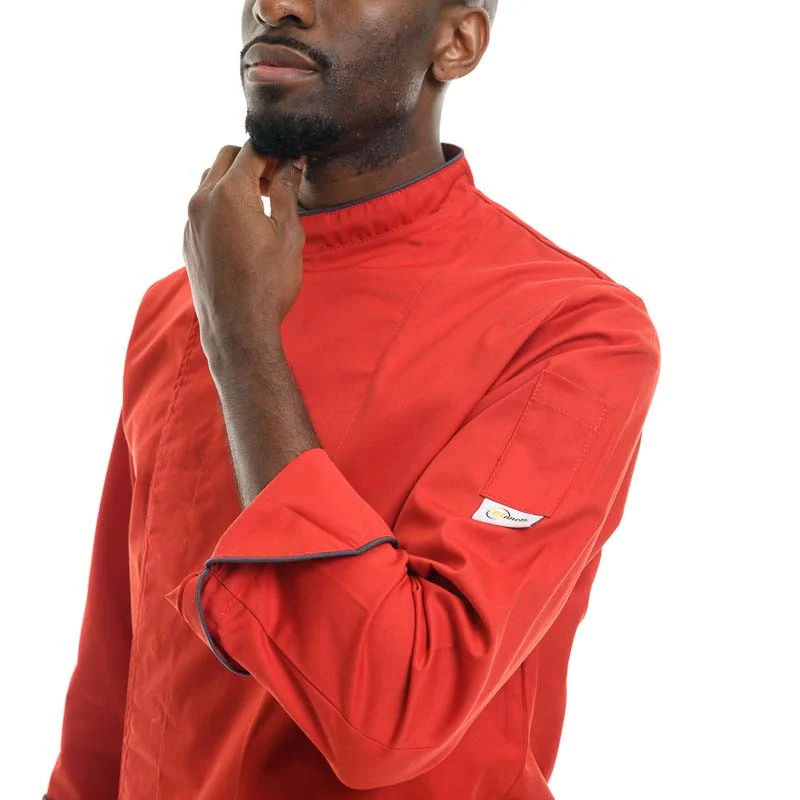 Veste de Cuisine Homme Grande Taille Rouge Liseré Gris Butcher - MANELLI - Image 7