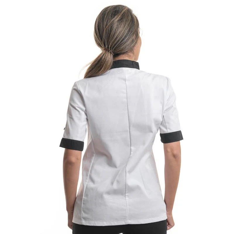 Veste de Cuisine Femme Jena Blanc Col et Revers Manches Noir - MANELLI - Image 4