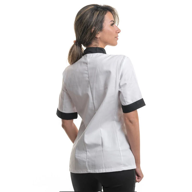 Veste de Cuisine Femme Jena Blanc Col et Revers Manches Noir - MANELLI - Image 5