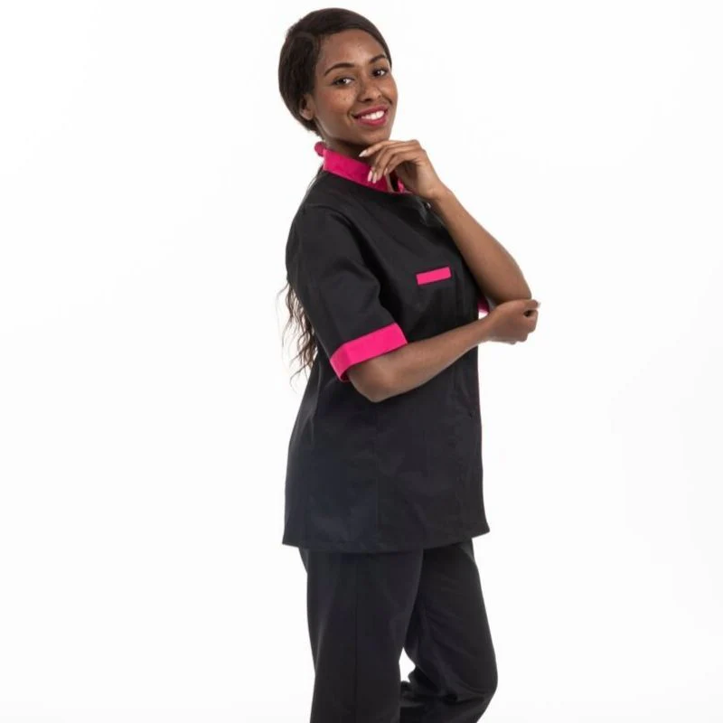 Veste de Cuisine Femme Manches Retroussables Noir et Rose - MANELLI - Image 3