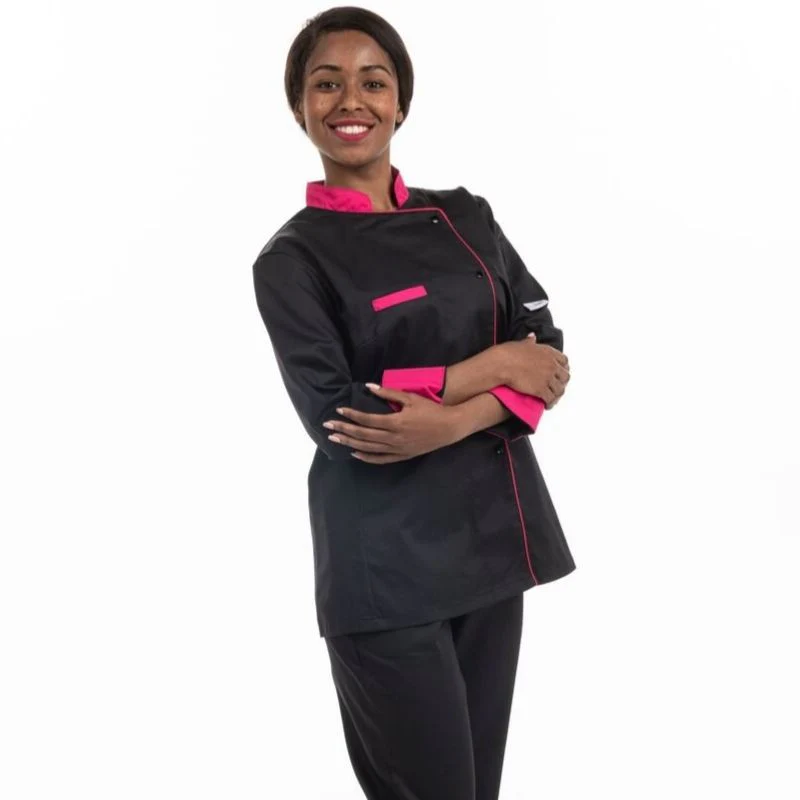 Veste de Cuisine Femme Manches Retroussables Noir et Rose - MANELLI - Image 4