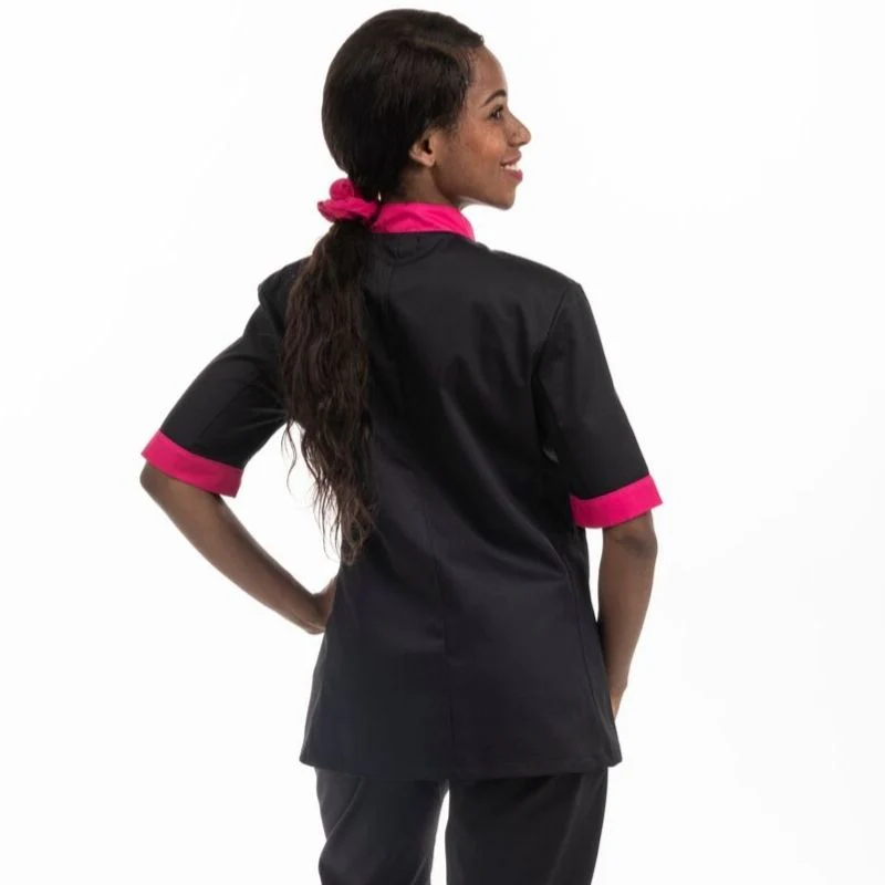 Veste de Cuisine Femme Manches Retroussables Noir et Rose - MANELLI - Image 5