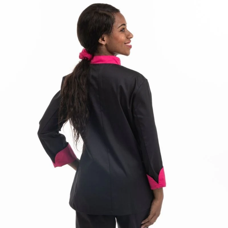 Veste de Cuisine Femme Manches Retroussables Noir et Rose - MANELLI - Image 6