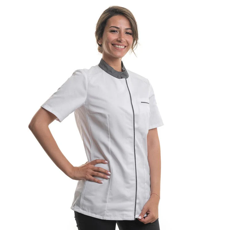 Veste de Cuisine Femme ELBAX Manches Courtes Blanc/Anthracite - ROBUR - Image 2