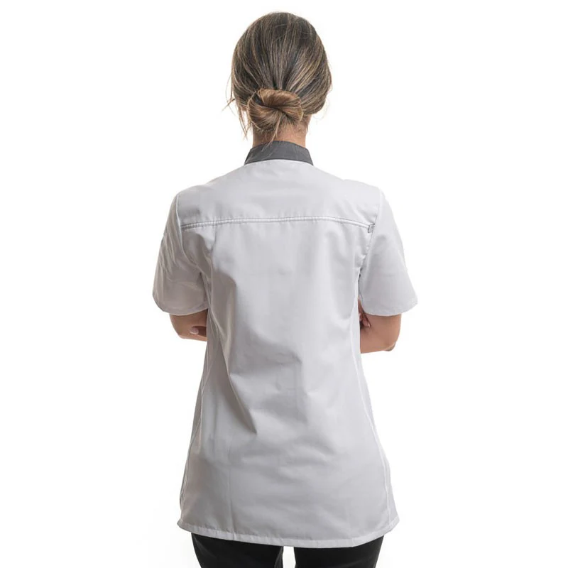 Veste de Cuisine Femme ELBAX Manches Courtes Blanc/Anthracite - ROBUR - Image 3