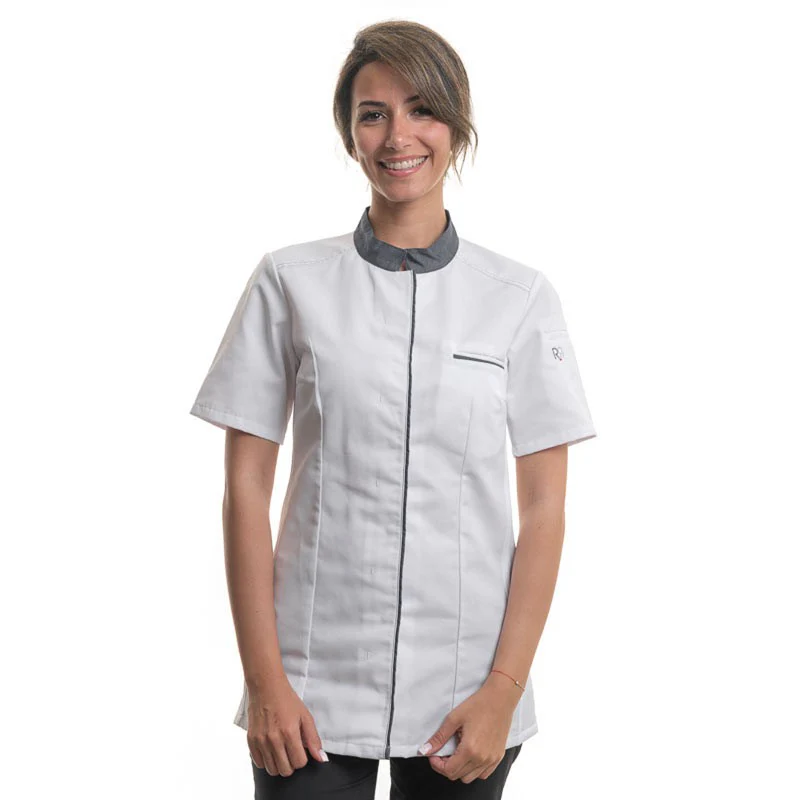 Veste de Cuisine Femme Manches Courtes Blanc Denim ELBAX - ROBUR