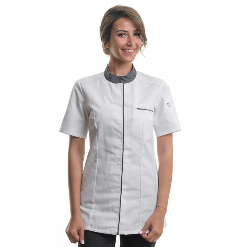 Veste de Cuisine Femme Manches Courtes Blanc Denim ELBAX - ROBUR - Image 4