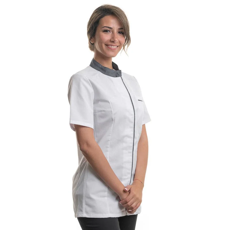 Veste de Cuisine Femme Manches Courtes Blanc Denim ELBAX - ROBUR - Image 5