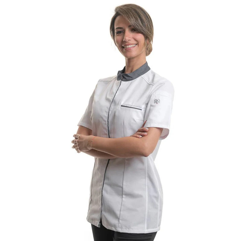Veste de Cuisine Femme Manches Courtes Blanc Denim ELBAX - ROBUR - Image 6