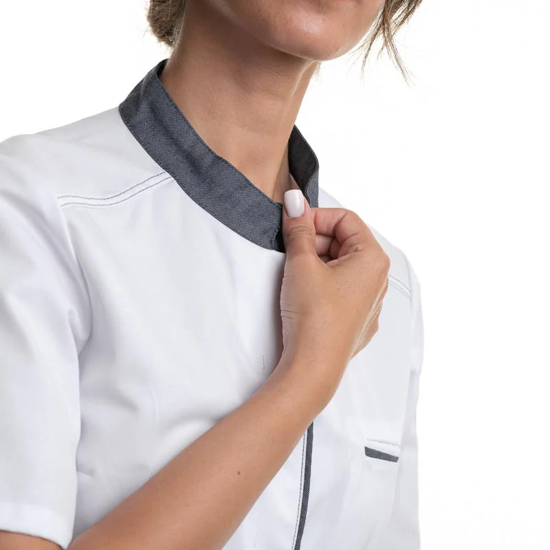 Veste de Cuisine Femme Manches Courtes Blanc Denim ELBAX - ROBUR - Image 7