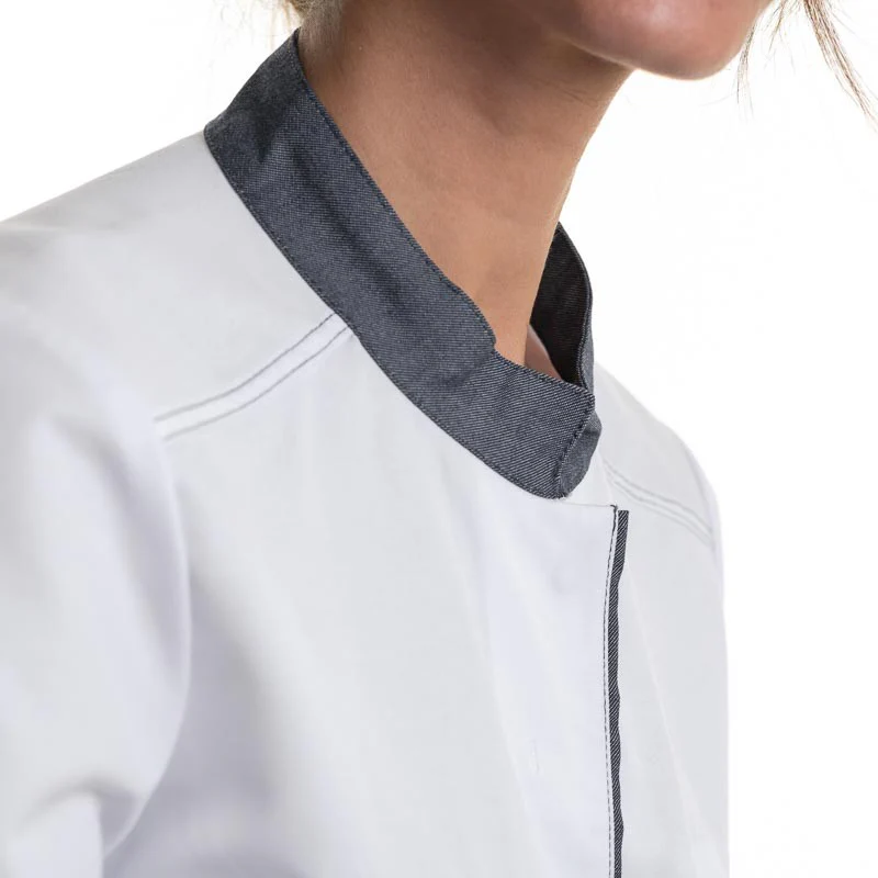 Veste de Cuisine Femme Manches Courtes Blanc Denim ELBAX - ROBUR - Image 8