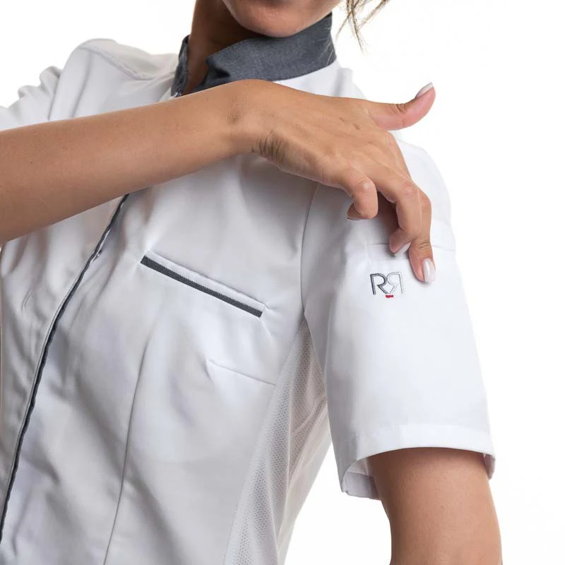 Veste de Cuisine Femme Manches Courtes Blanc Denim ELBAX - ROBUR - Image 9