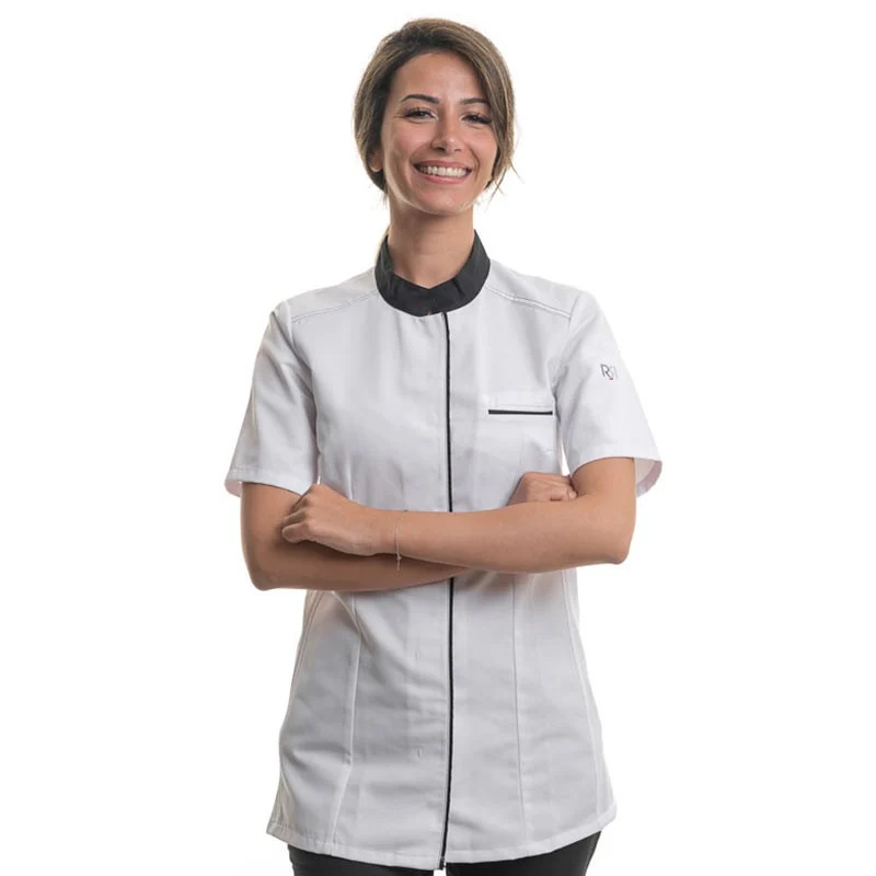 Veste de Cuisine Elbax Manches Courtes Blanc/Noir - ROBUR