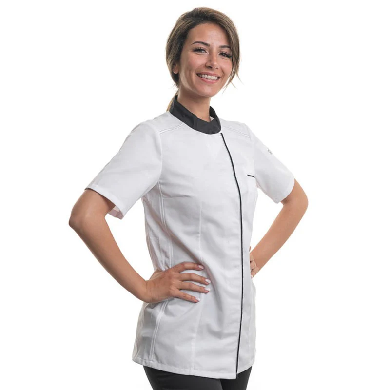 Veste de Cuisine Elbax Manches Courtes Blanc/Noir - ROBUR - Image 2