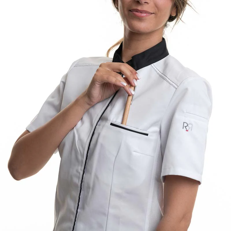 Veste de Cuisine Elbax Manches Courtes Blanc/Noir - ROBUR - Image 5