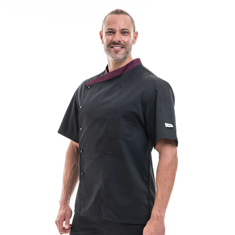 Veste de Cuisine Cintrée Col Aubergine Manches Courtes - MANELLI - Image 5