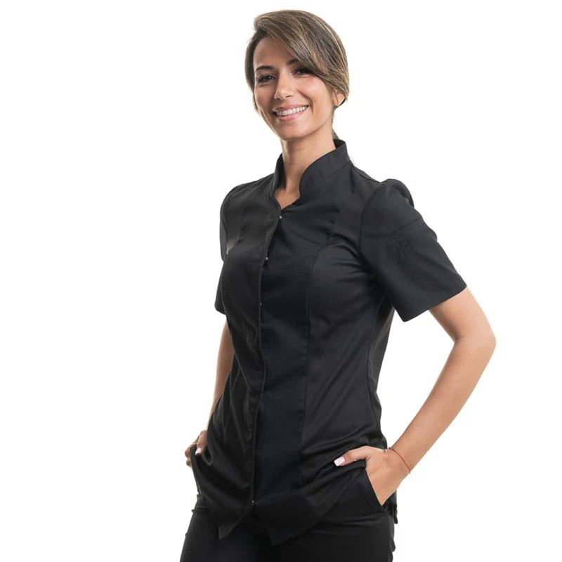 Veste de Cuisine Femme Abella Manches Courtes Noir - ROBUR - Image 3