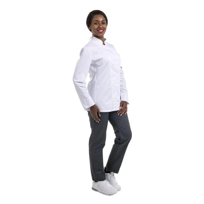 Veste de Cuisine Femme Lady Manches Longues Blanche - MANELLI - Image 4