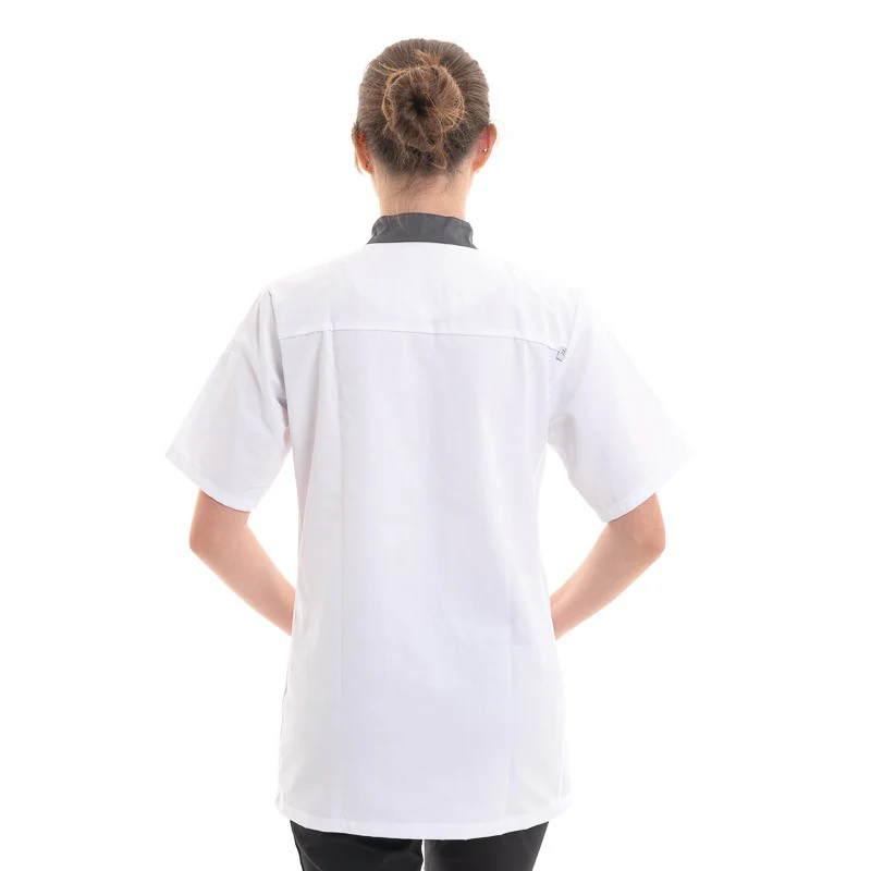 Veste de Cuisine Femme Manches Courtes Expression Blanche Liseré Noir - ROBUR - Image 8