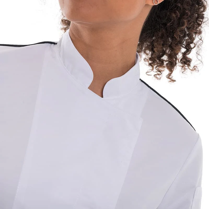 Veste de Cuisine Femme Blanche Liseré Noir Aération Côté Manches Courtes - MANELLI - Image 5