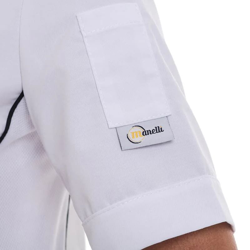 Veste de Cuisine Femme Blanche Liseré Noir Aération Côté Manches Courtes - MANELLI - Image 6