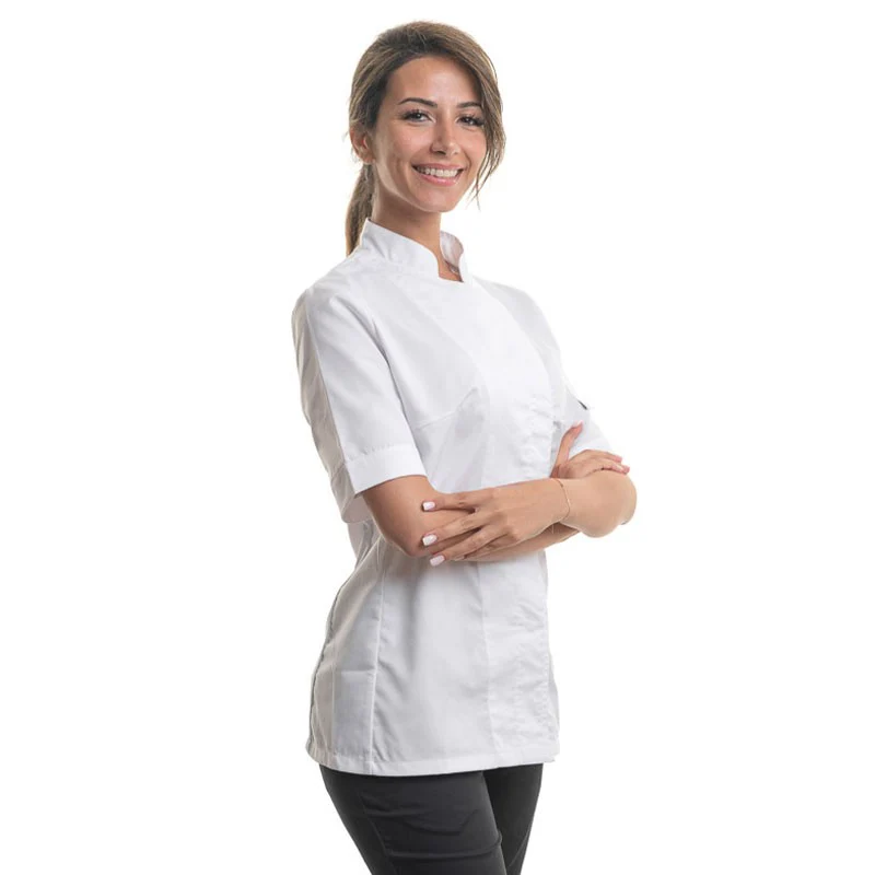 Veste de Cuisine Femme Blanche Manches Courtes Grande Taille - MANELLI - Image 2