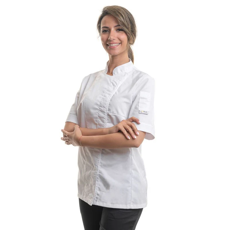 Veste de Cuisine Femme Blanche Manches Courtes Grande Taille - MANELLI - Image 3