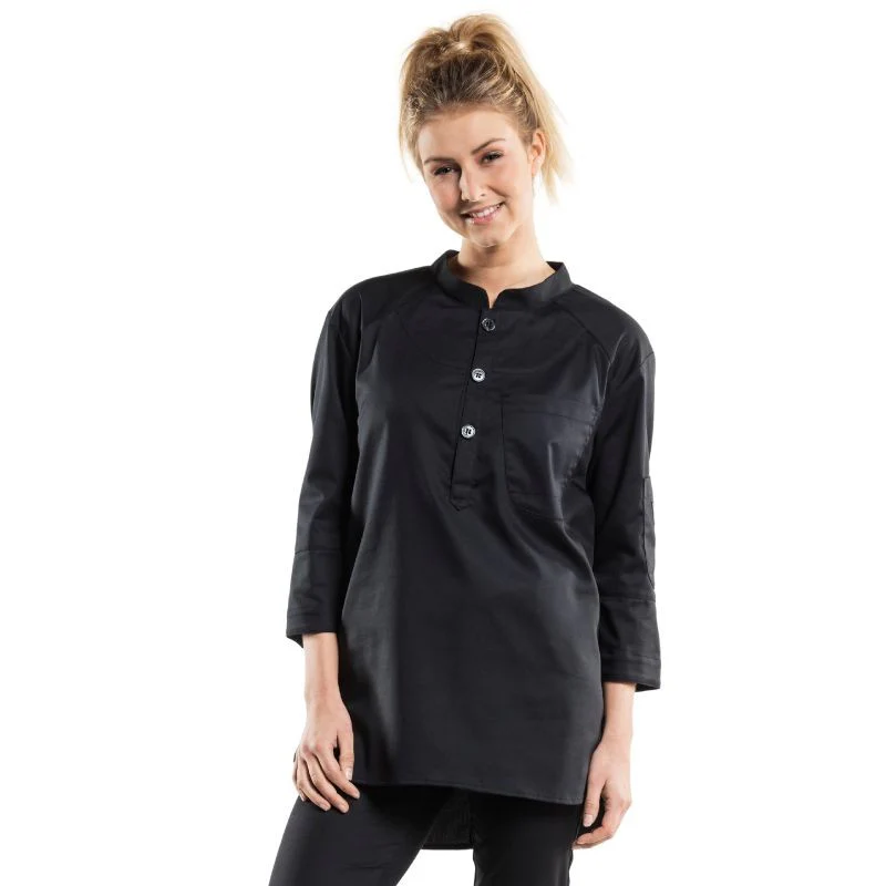 Veste de Cuisine Femme Manches Longues Noir Bujutsu - CHAUD DEVANT