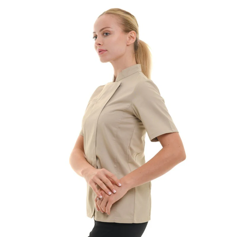 Veste de Cuisine Femme Californie Manches Courtes Beige - MANELLI - Image 2