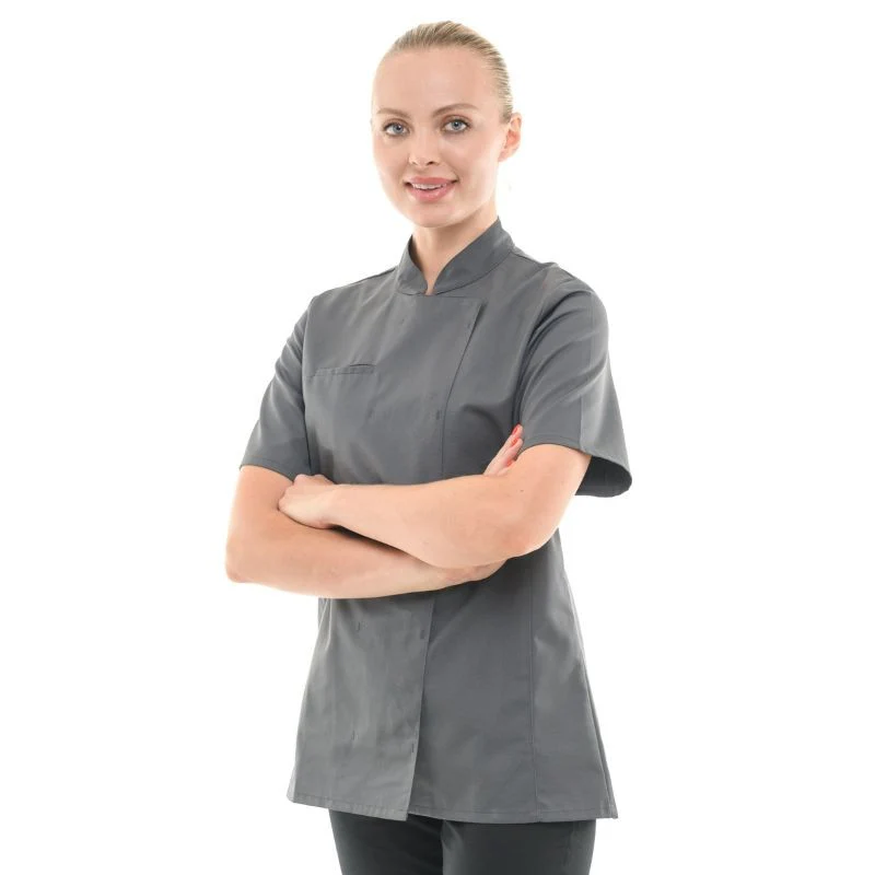 Veste de Cuisine Femme Californie Manches Courtes Grise - MANELLI - Image 3