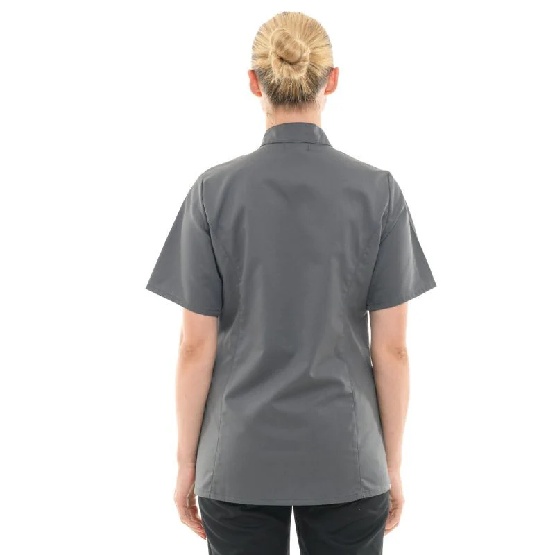 Veste de Cuisine Femme Californie Manches Courtes Grise - MANELLI - Image 4