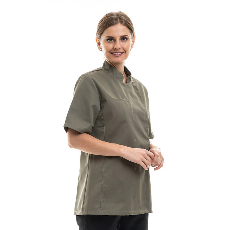 Veste de Cuisine Femme Californie Manches Courtes Vert Kaki - MANELLI - Image 3