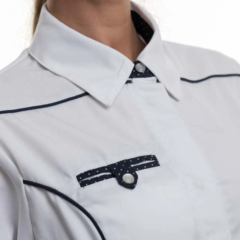 Veste de Cuisine Femme Col Chemise Bleu Marine Blanc - MANELLI - Image 7