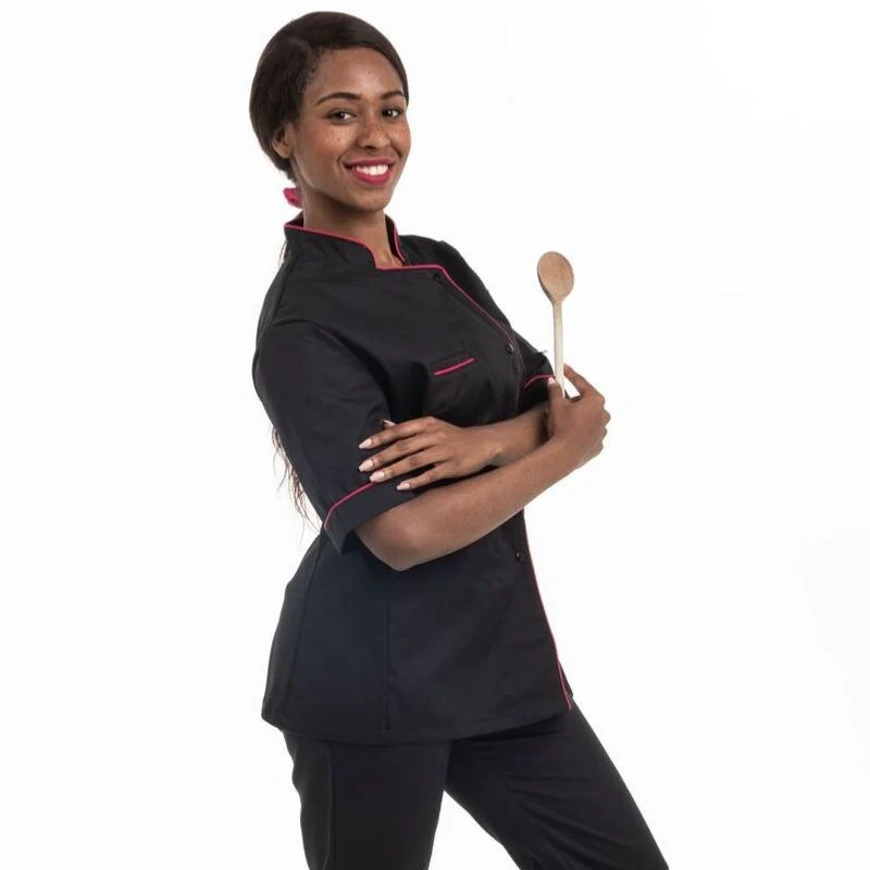 Veste de Cuisine Femme Dos Aéré Liseré Rose - MANELLI - Image 5