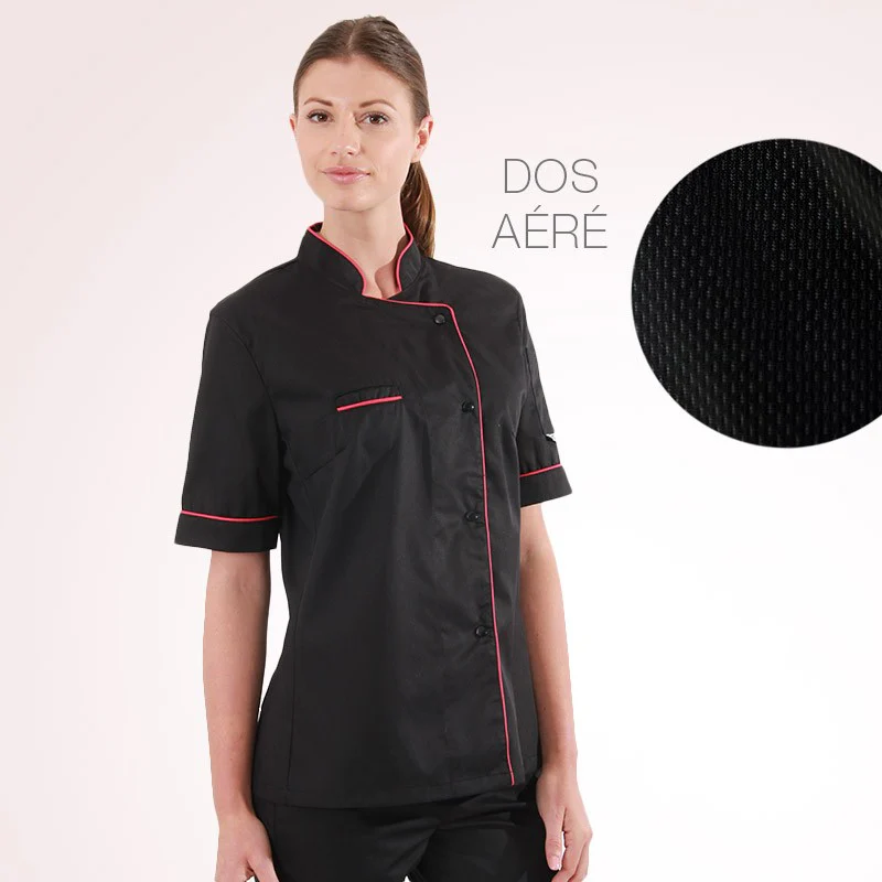 Veste de Cuisine Femme Dos Aéré Liseré Rose - MANELLI - Image 9