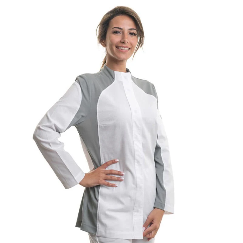 Veste de Cuisine Femme Emulsion Blanc et Gris - LAFONT CUISINE