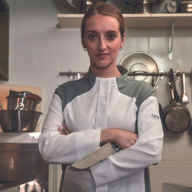 Veste de Cuisine Femme Emulsion Blanc et Gris - LAFONT CUISINE - Image 4