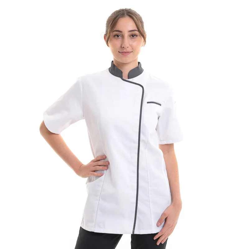 Veste de Cuisine Femme Manches Courtes Expression Banche Liseré Couleur - ROBUR