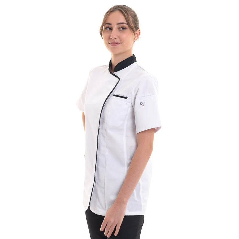 Veste de Cuisine Femme Manches Courtes Expression Banche Liseré Couleur - ROBUR - Image 5