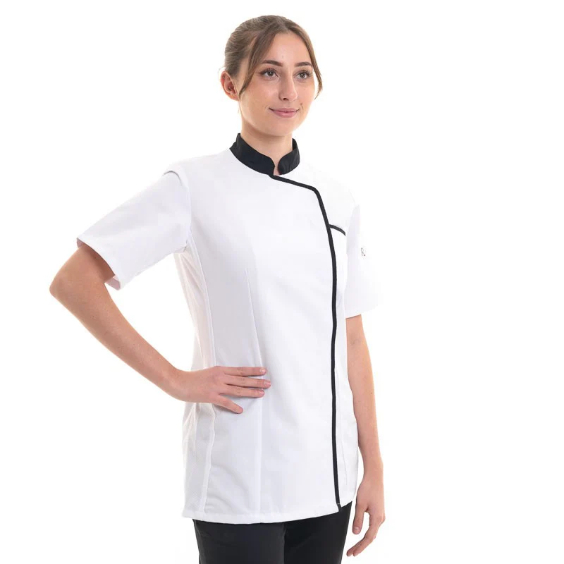 Veste de Cuisine Femme Manches Courtes Expression Banche Liseré Couleur - ROBUR - Image 6