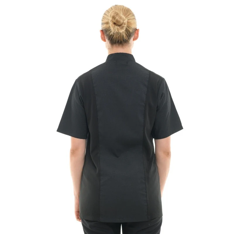 Veste de Cuisine Femme Gaufrée Malaga Manches Courtes Noire - MANELLI - Image 2