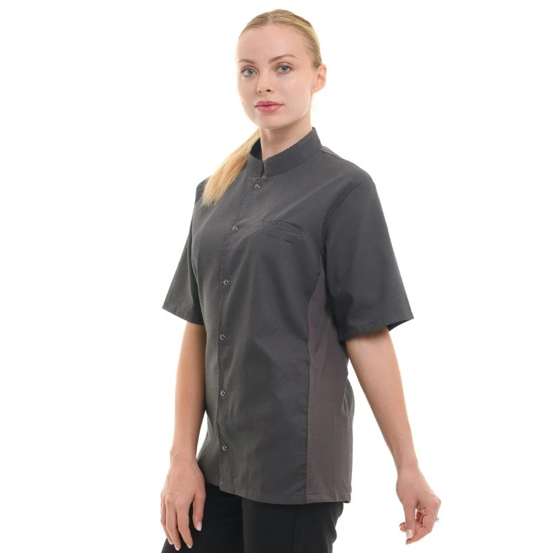 Veste de Cuisine Femme Gaufrée Malaga Manches Courtes Grise - MANELLI - Image 2