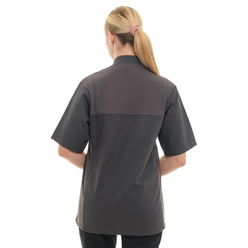Veste de Cuisine Femme Gaufrée Malaga Manches Courtes Grise - MANELLI - Image 3