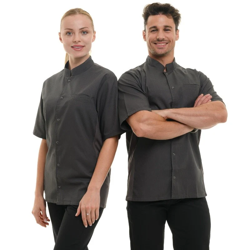 Veste de Cuisine Femme Gaufrée Malaga Manches Courtes Grise - MANELLI - Image 4