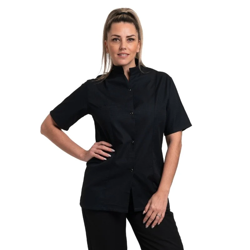 Veste de Cuisine Femme Gaufrée Malaga Manches Courtes Noire - MANELLI - Image 3