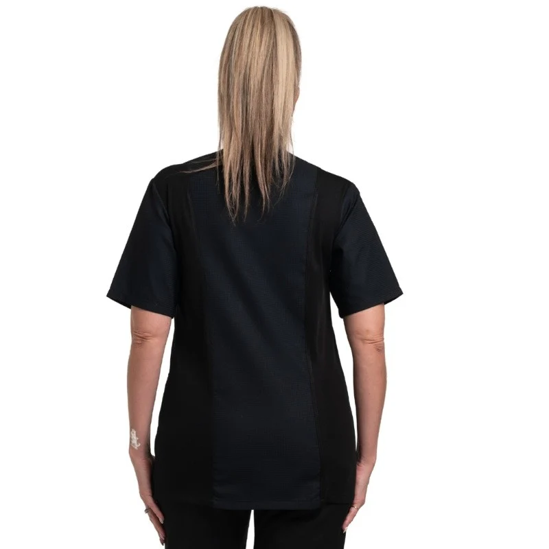 Veste de Cuisine Femme Gaufrée Malaga Manches Courtes Noire - MANELLI - Image 4