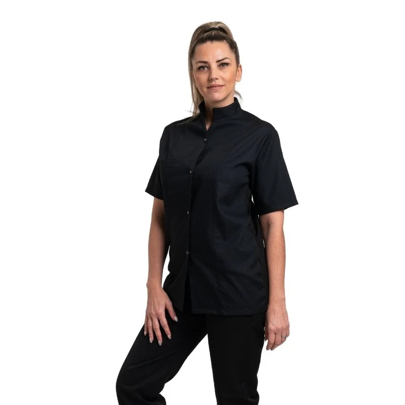 Veste de Cuisine Femme Gaufrée Malaga Manches Courtes Noire - MANELLI - Image 5