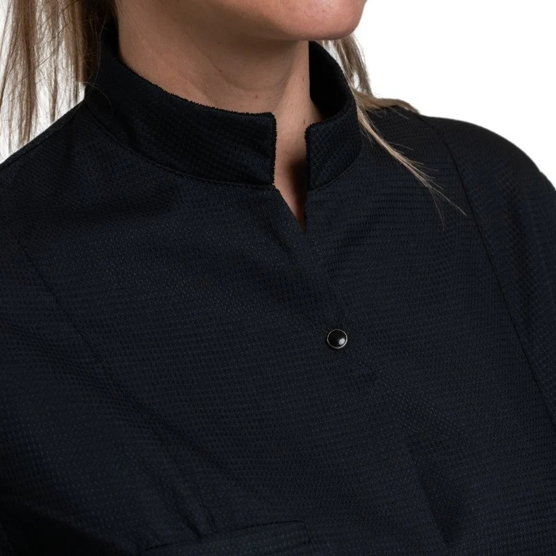 Veste de Cuisine Femme Gaufrée Malaga Manches Courtes Noire - MANELLI - Image 6