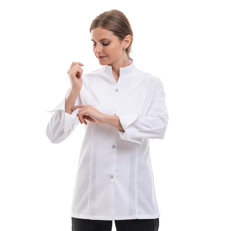 Veste de Cuisine Femme Gaufrée Malaga Manches Longues Blanche - MANELLI