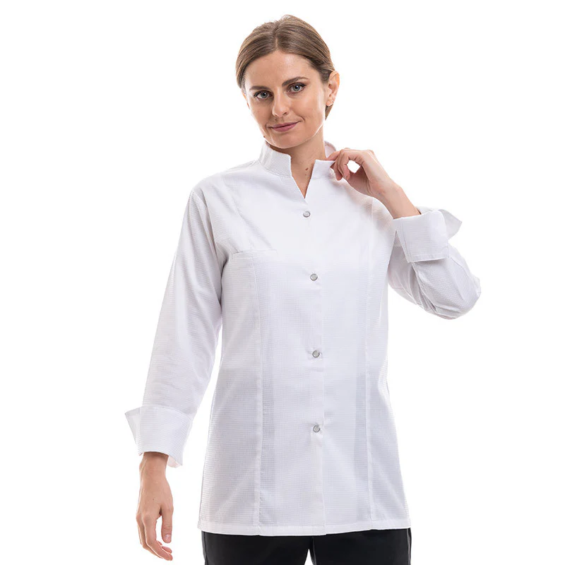 Veste de Cuisine Femme Gaufrée Malaga Manches Longues Blanche - MANELLI - Image 2